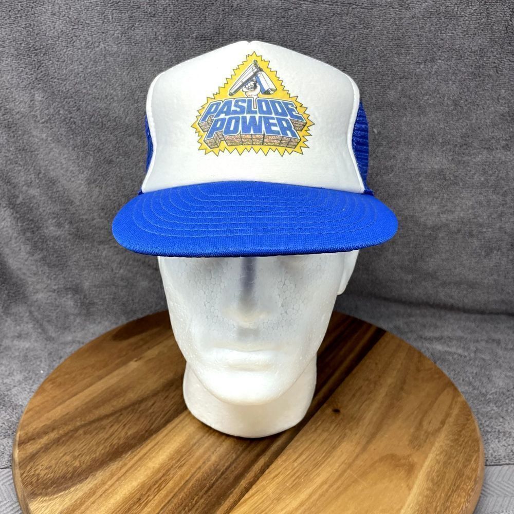 VTG Paslode Power Nail Gun Blue Screen Printed Snapback Trucker Hat Cap